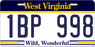WV license plate 1BP998