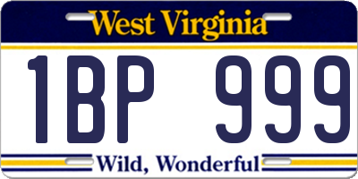 WV license plate 1BP999