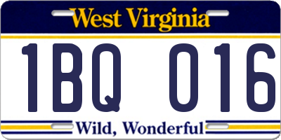 WV license plate 1BQ016