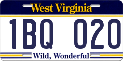 WV license plate 1BQ020
