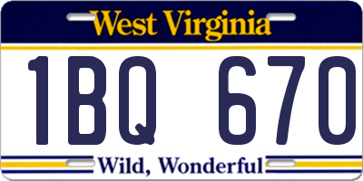 WV license plate 1BQ670