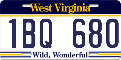 WV license plate 1BQ680