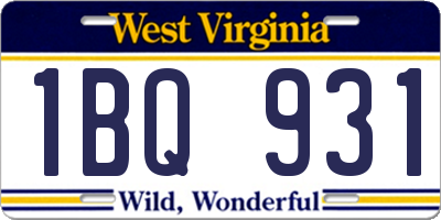 WV license plate 1BQ931