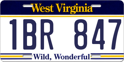 WV license plate 1BR847