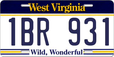 WV license plate 1BR931