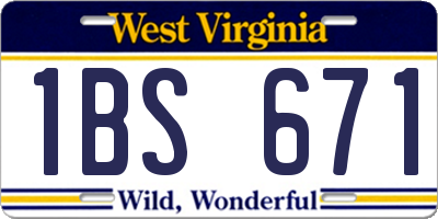 WV license plate 1BS671