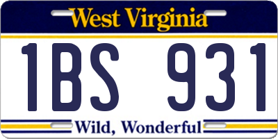 WV license plate 1BS931