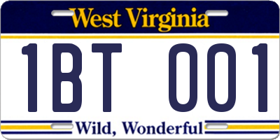 WV license plate 1BT001