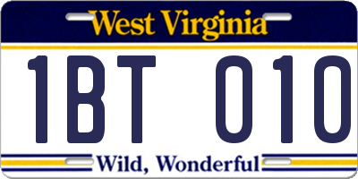 WV license plate 1BT010