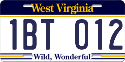 WV license plate 1BT012