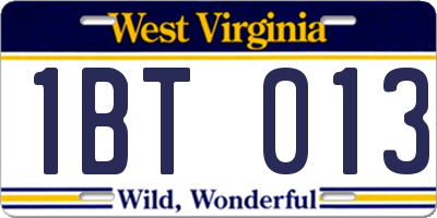 WV license plate 1BT013