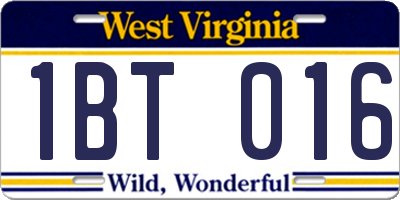 WV license plate 1BT016