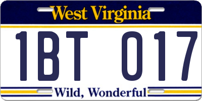 WV license plate 1BT017