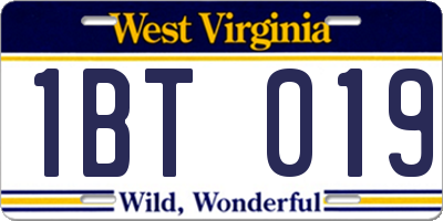 WV license plate 1BT019