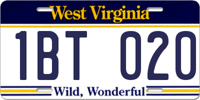 WV license plate 1BT020
