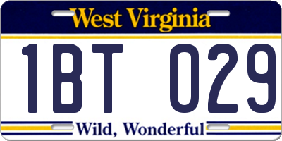 WV license plate 1BT029