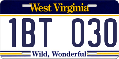 WV license plate 1BT030