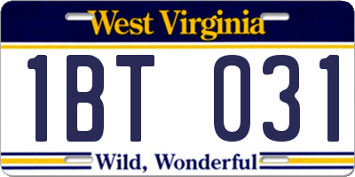 WV license plate 1BT031