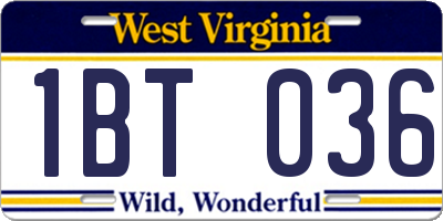 WV license plate 1BT036