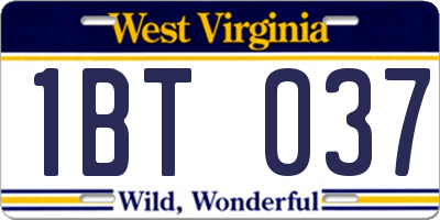 WV license plate 1BT037