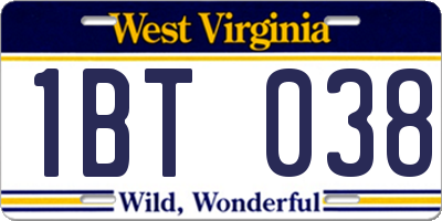 WV license plate 1BT038