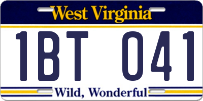 WV license plate 1BT041