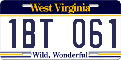 WV license plate 1BT061
