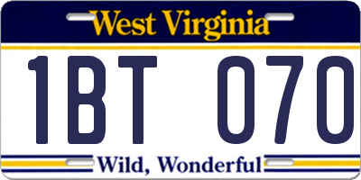 WV license plate 1BT070