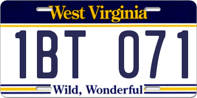 WV license plate 1BT071