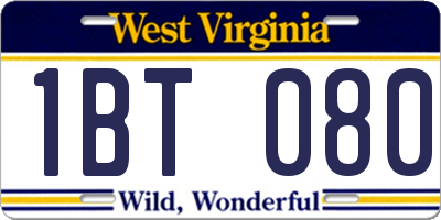 WV license plate 1BT080