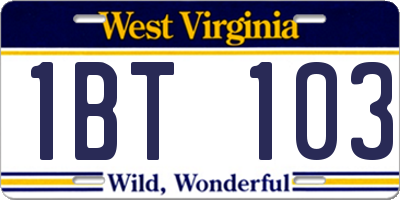 WV license plate 1BT103