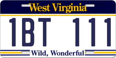 WV license plate 1BT111