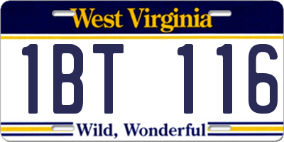 WV license plate 1BT116