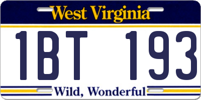 WV license plate 1BT193