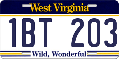 WV license plate 1BT203