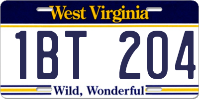 WV license plate 1BT204