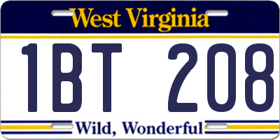 WV license plate 1BT208