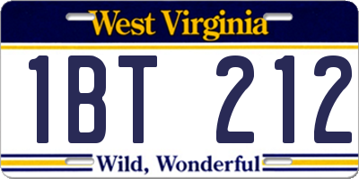 WV license plate 1BT212