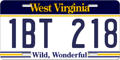 WV license plate 1BT218