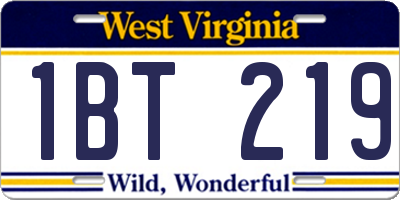 WV license plate 1BT219