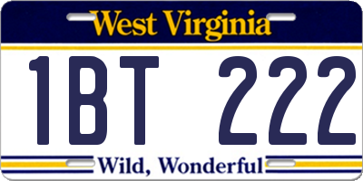 WV license plate 1BT222