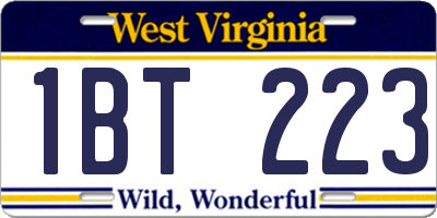 WV license plate 1BT223