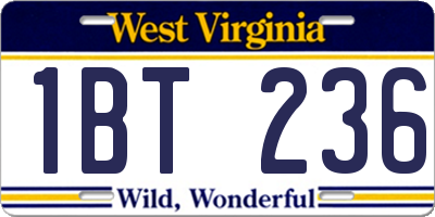 WV license plate 1BT236