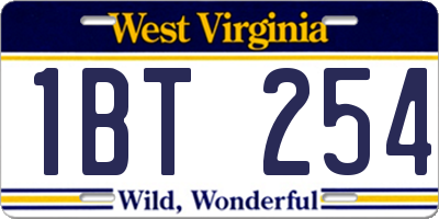 WV license plate 1BT254