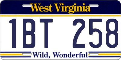 WV license plate 1BT258
