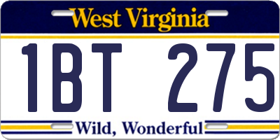 WV license plate 1BT275