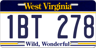 WV license plate 1BT278