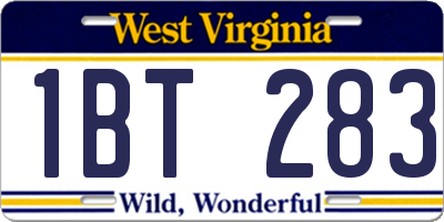 WV license plate 1BT283