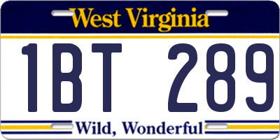 WV license plate 1BT289