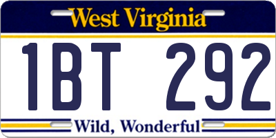 WV license plate 1BT292